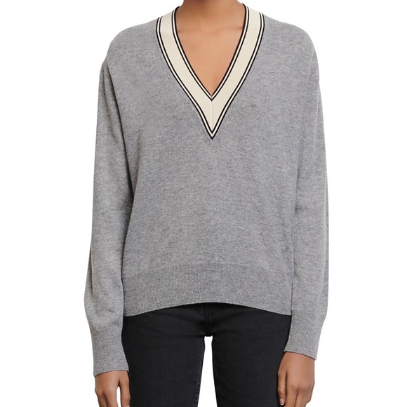Sandro Camie Contrast V-Neck Sweater - Picture 3 of 4